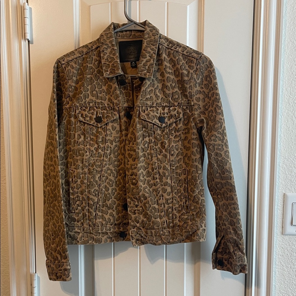 Lucky Brand Tan Leopard Print Jean Jacket